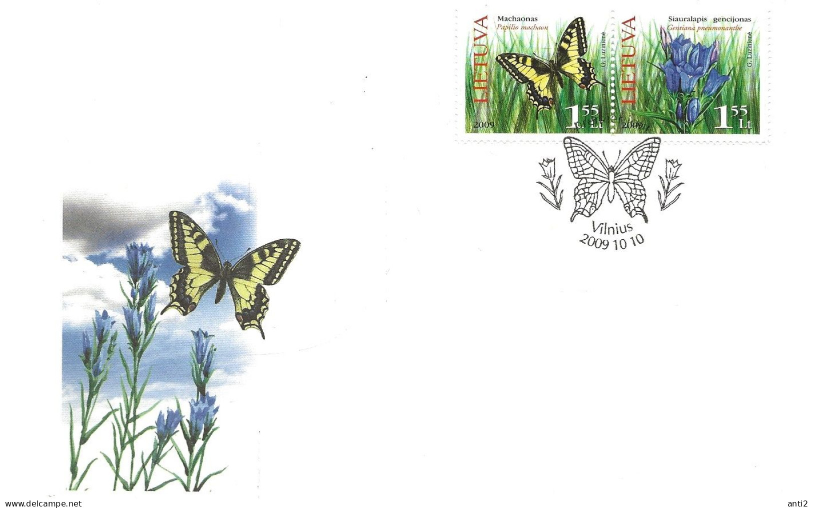 Lithuania Litauen Lietuva 2009 Red Book, Butterfly Old World Swallowtail . Flower Gentian, .Mi 1021-1022 FDC - Lituanie