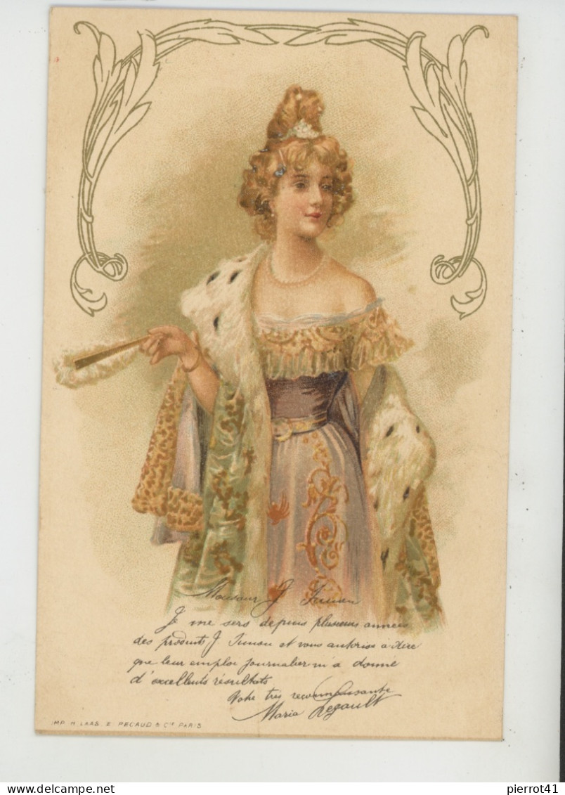 FEMMES - FRAU - LADY - Jolie Carte Fantaisie Avec Dorures Femme élégante Avec éventail - Femmes