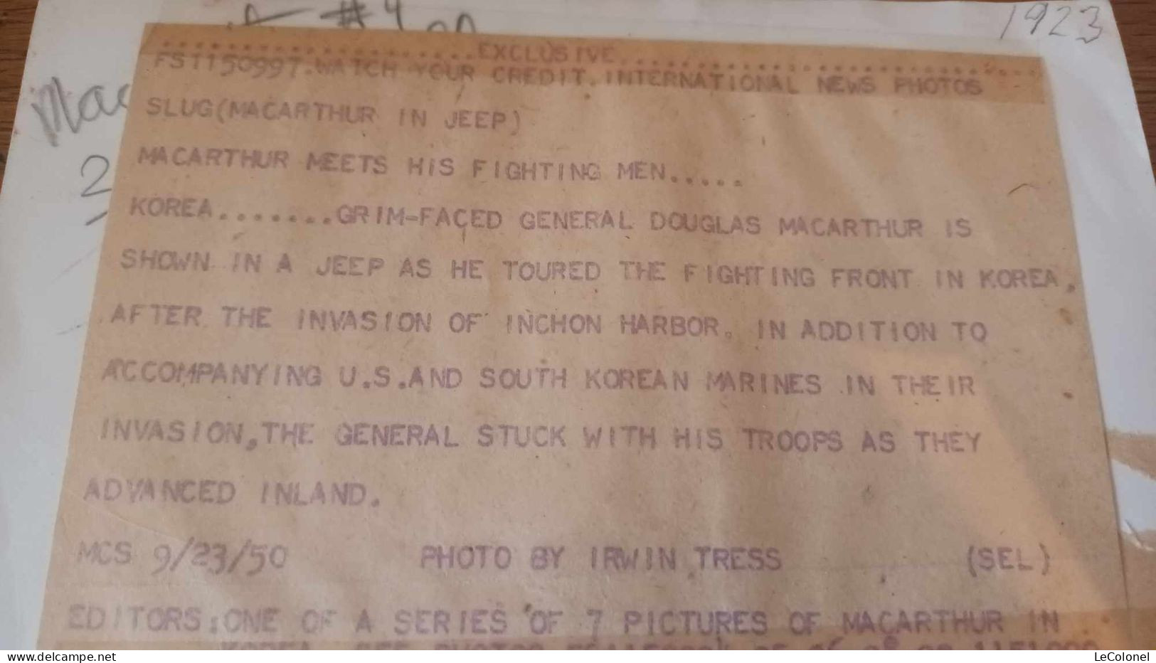 Irwin Tress - General MacArthur In Jeep (Korean War/Guerre De Corée) 1950 - Documenten