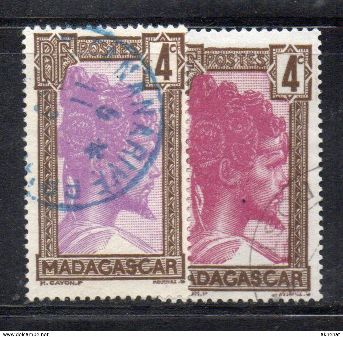 Q453a - MADAGASCAR 1930 , 2 Nuance Usate Del 4 Cent Yvert N. 163  (37CRT) - Used Stamps