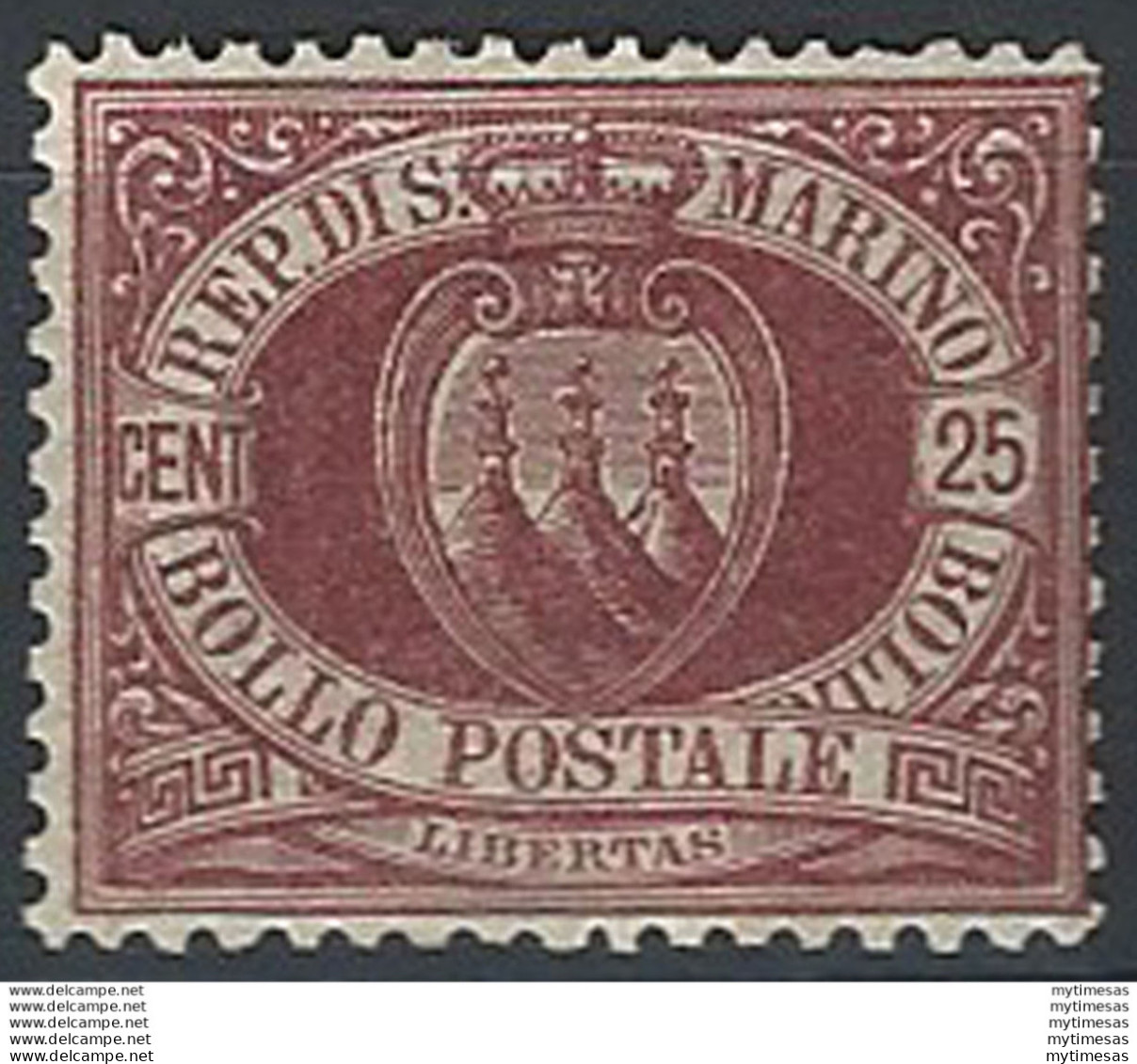 1890 San Marino Stemma 25c. Lacca MNH Sassone N. 5 - Other & Unclassified