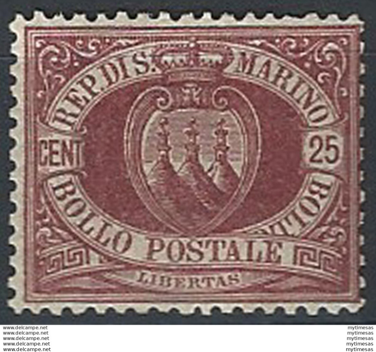 1890 San Marino Stemma 25c. Lacca MNH Sassone N. 5 - Autres & Non Classés