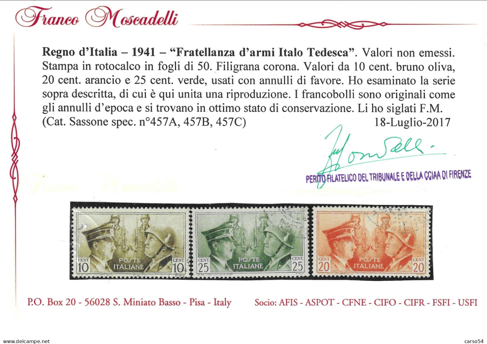 1941 - Fratellanza D’armi Italo Tedesca - Serie Non Emessa - Usata (Sassone 457A 457B 457C) - Used