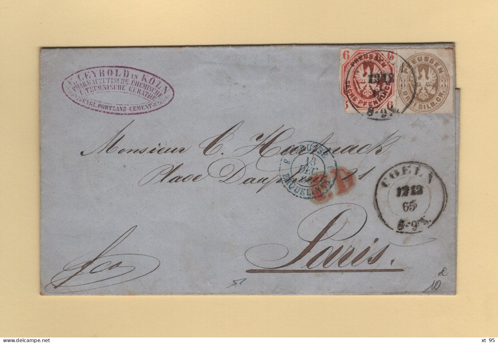Prusse - Coeln - 1865 - Destination France - Cartas & Documentos