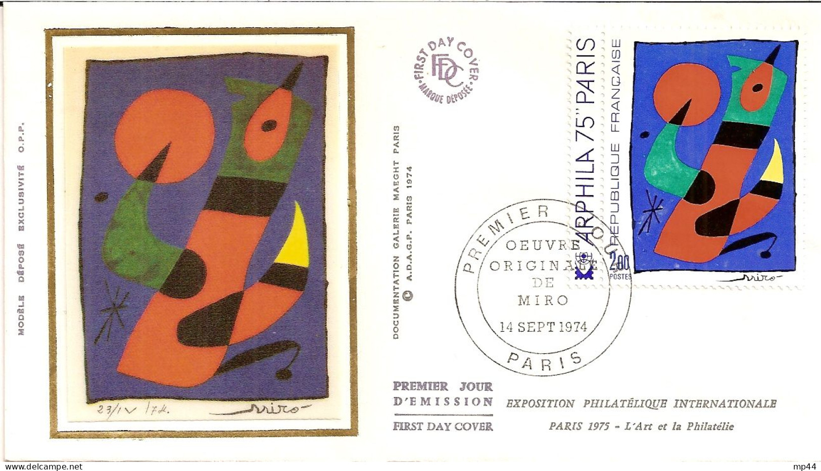 271 --- PARIS 1er Jour FDC Arphila 75 Miro - Matasellos Conmemorativos