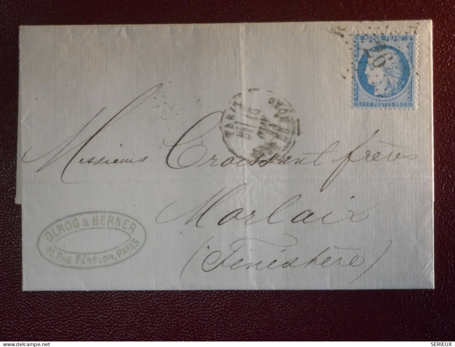 FRANCE   LETTRE 1871 ETOILE DE  PARIS  N° 26 A MORLAIX + CERES 25C  + AFF. INTERESSANT+DP6 - 1849-1876: Klassieke Periode