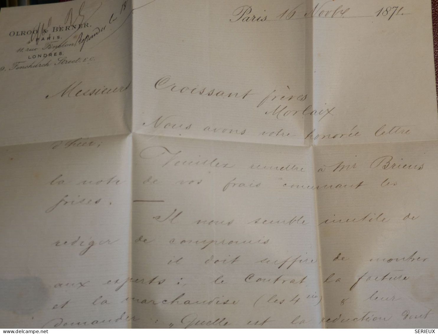 FRANCE   LETTRE 1871 ETOILE DE  PARIS  N° 26 A MORLAIX + CERES 25C  + AFF. INTERESSANT+DP6 - 1849-1876: Période Classique