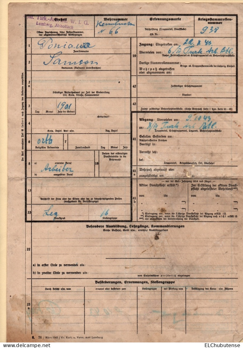 Lot documents soldats Turkestan bataillon - German Army WW2 - Front de l'Est - Eastern Front