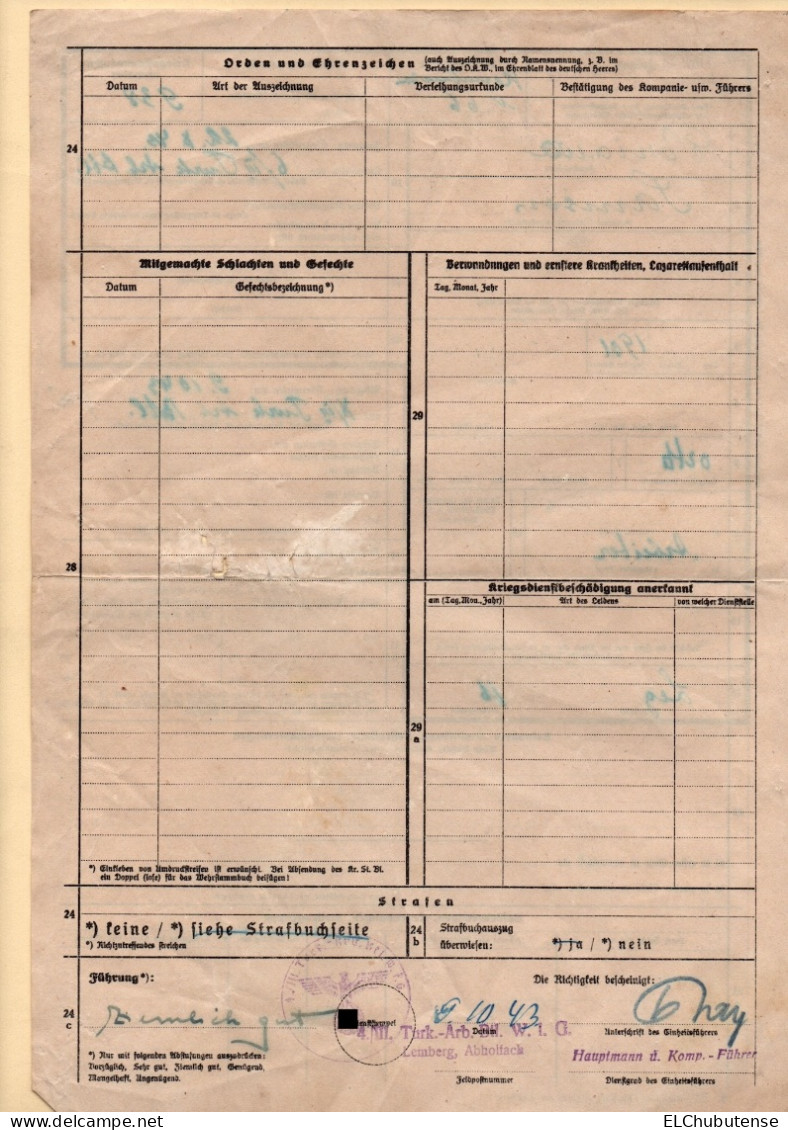 Lot documents soldats Turkestan bataillon - German Army WW2 - Front de l'Est - Eastern Front