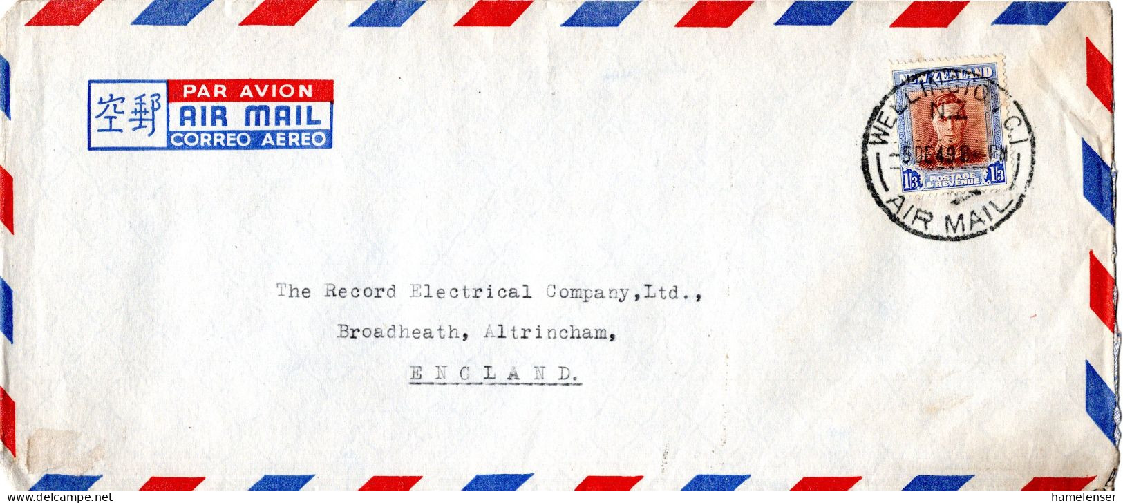 L78976 - Neuseeland - 1949 - 1'3 KGVI EF A LpBf WELLINGTON -> Grossbritannien - Covers & Documents