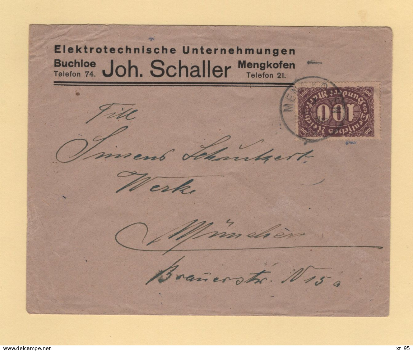 Allemagne - 100 Mark Sur Lettre - Mengkofen - Lettres & Documents