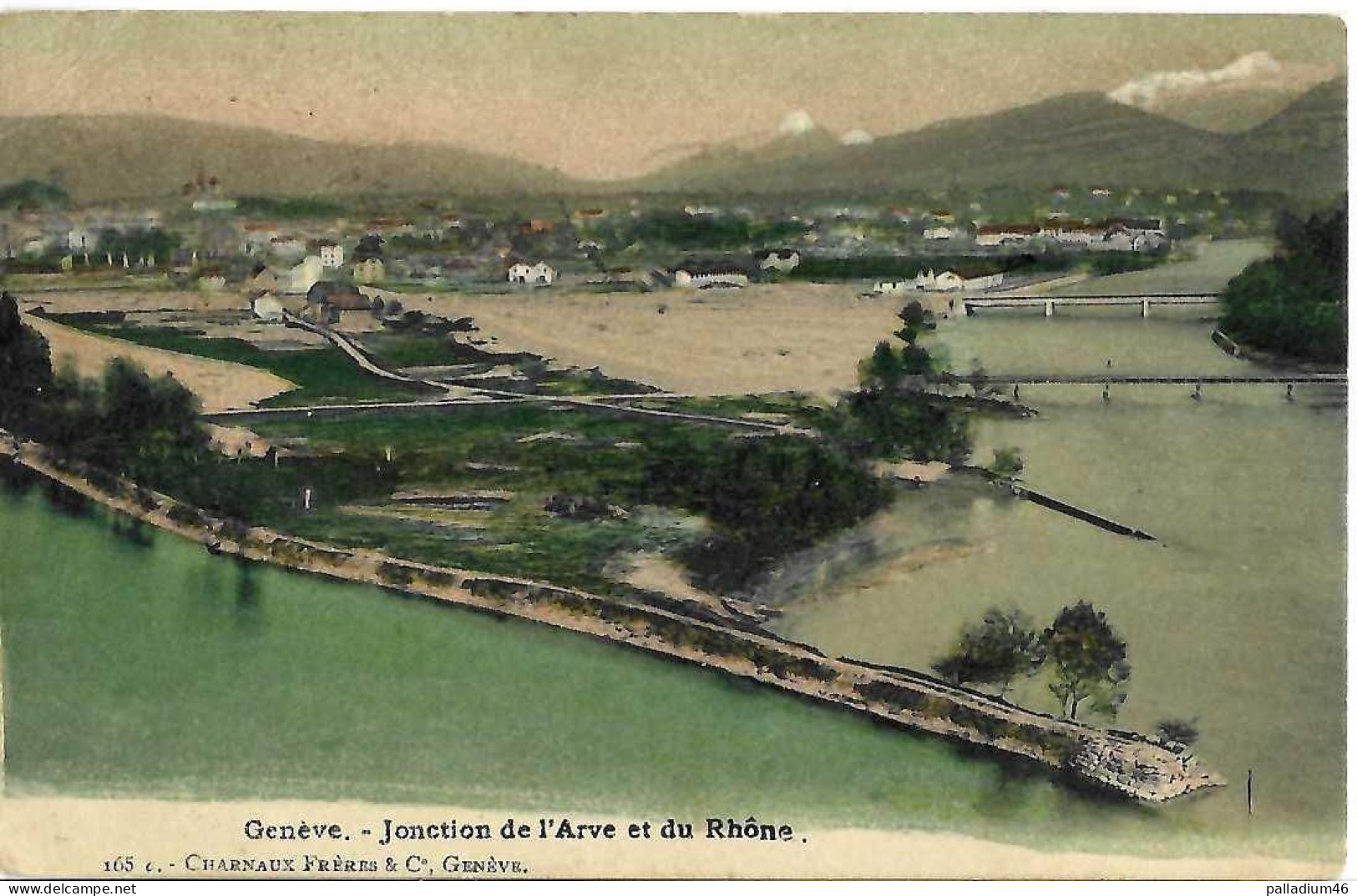 GE - GENEVE *A VOIR UNE RARETÉ Colorisée* Jonction De L'Arve Et Du Rhône - Charnaux No 165 - 15.09.1909- Vers Milano - Genève