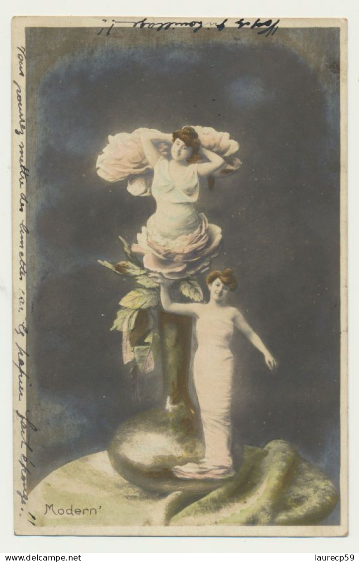 Carte Fantaisie Surréalisme - Femme Dans Un Vase Fleuri.... - Women
