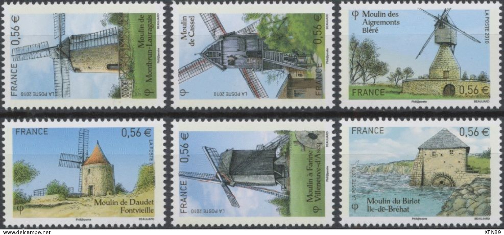 2010 - 4485 à 4490 - Les Moulins - Montbrun-Lauragais - Moulin à Vent De Cassel - Aigremonts-Bléré - Fontvieille... - Unused Stamps