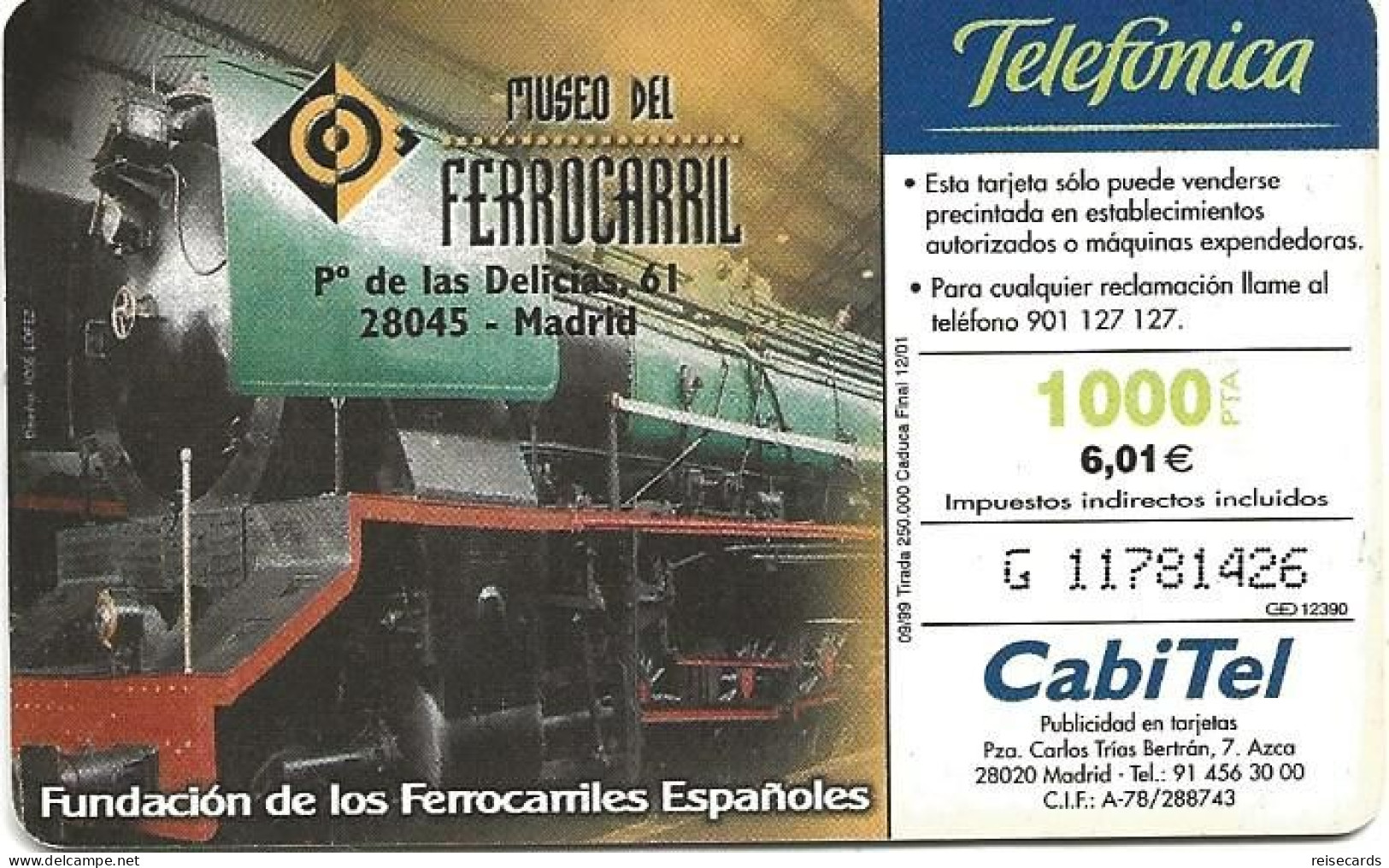 Spain: Telefonica - 1999 Museo Del Ferrocarril - Privatausgaben