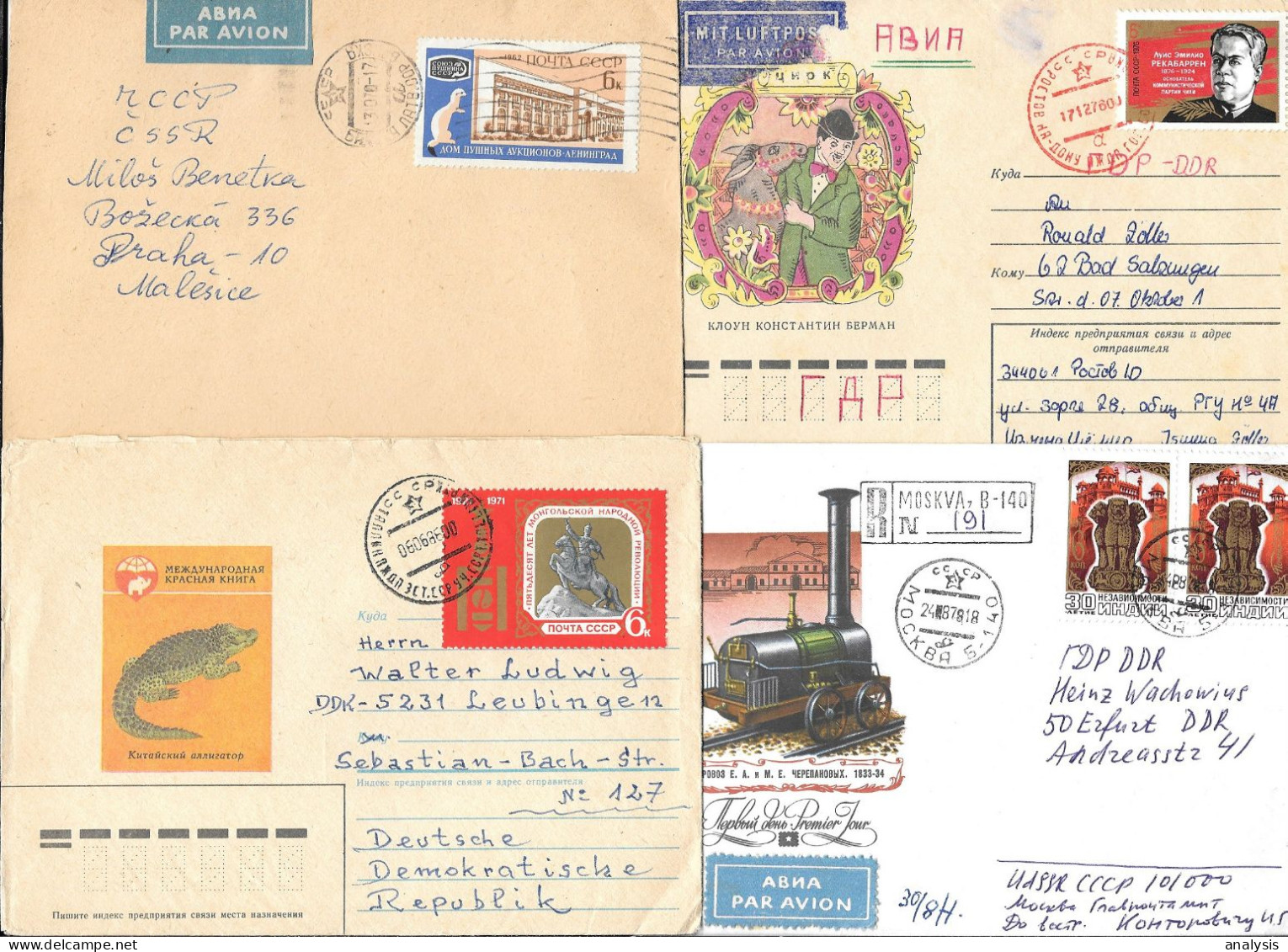 Russia 5 Covers Mailed To Germany 1970s/80s. Different Stamps Mongolia India Motifs - Covers & Documents