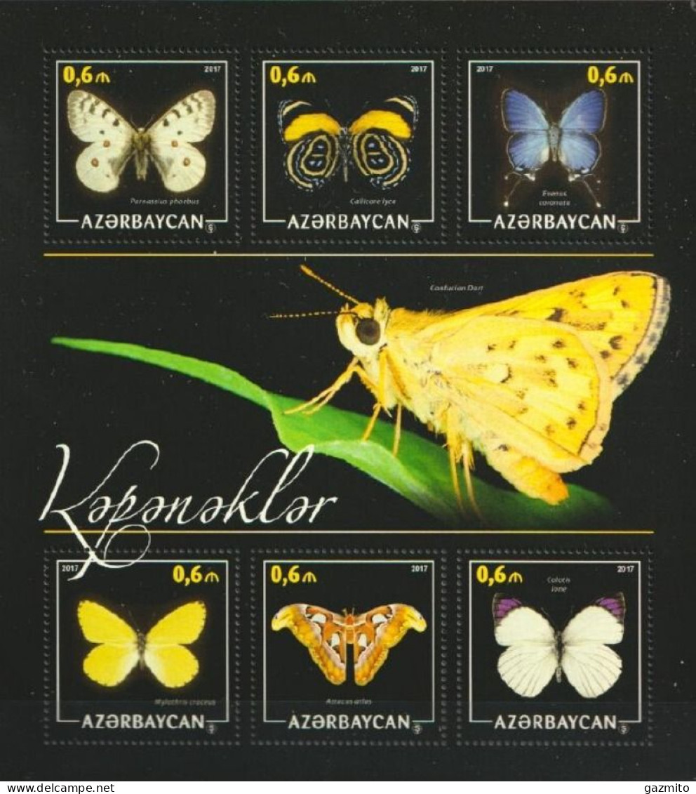 Azerbajan 2017, Animals, Butterfly, 6val In Block - Azerbaijan