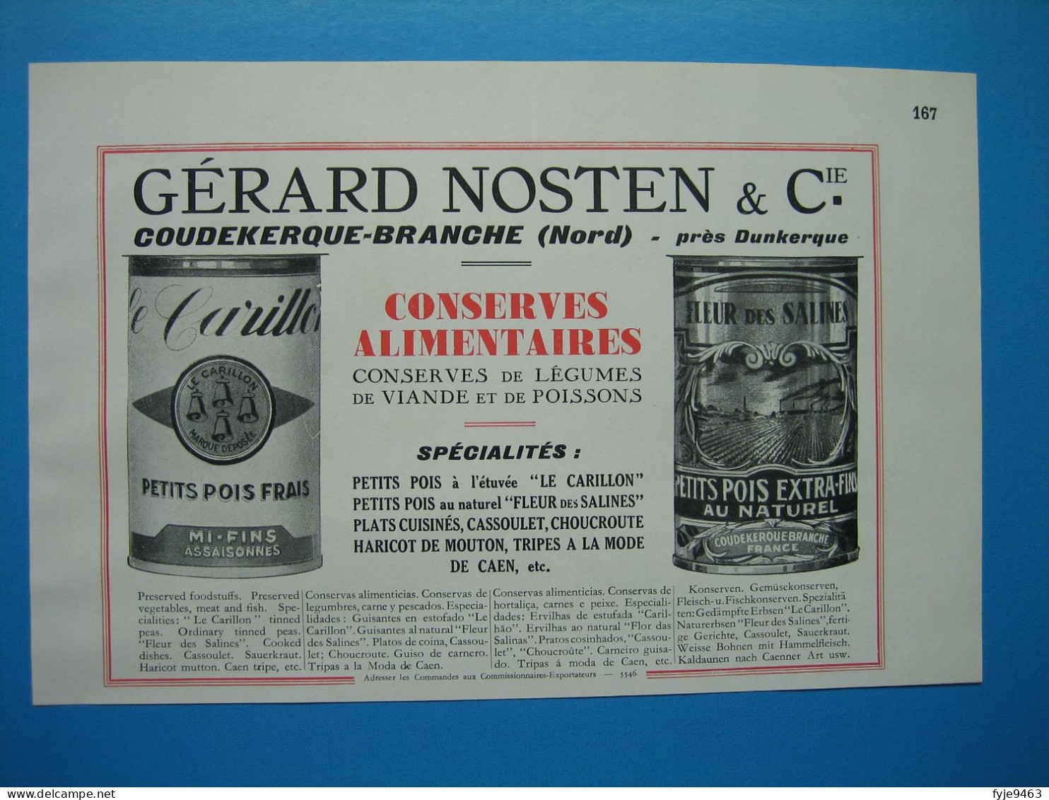 (1936) Conserves : GÉRARD NOSTEN à Coudekerque-BRANCHE --- V. BRIGAULT à Villeurbanne --- LABLANCHE à Soissons - Advertising