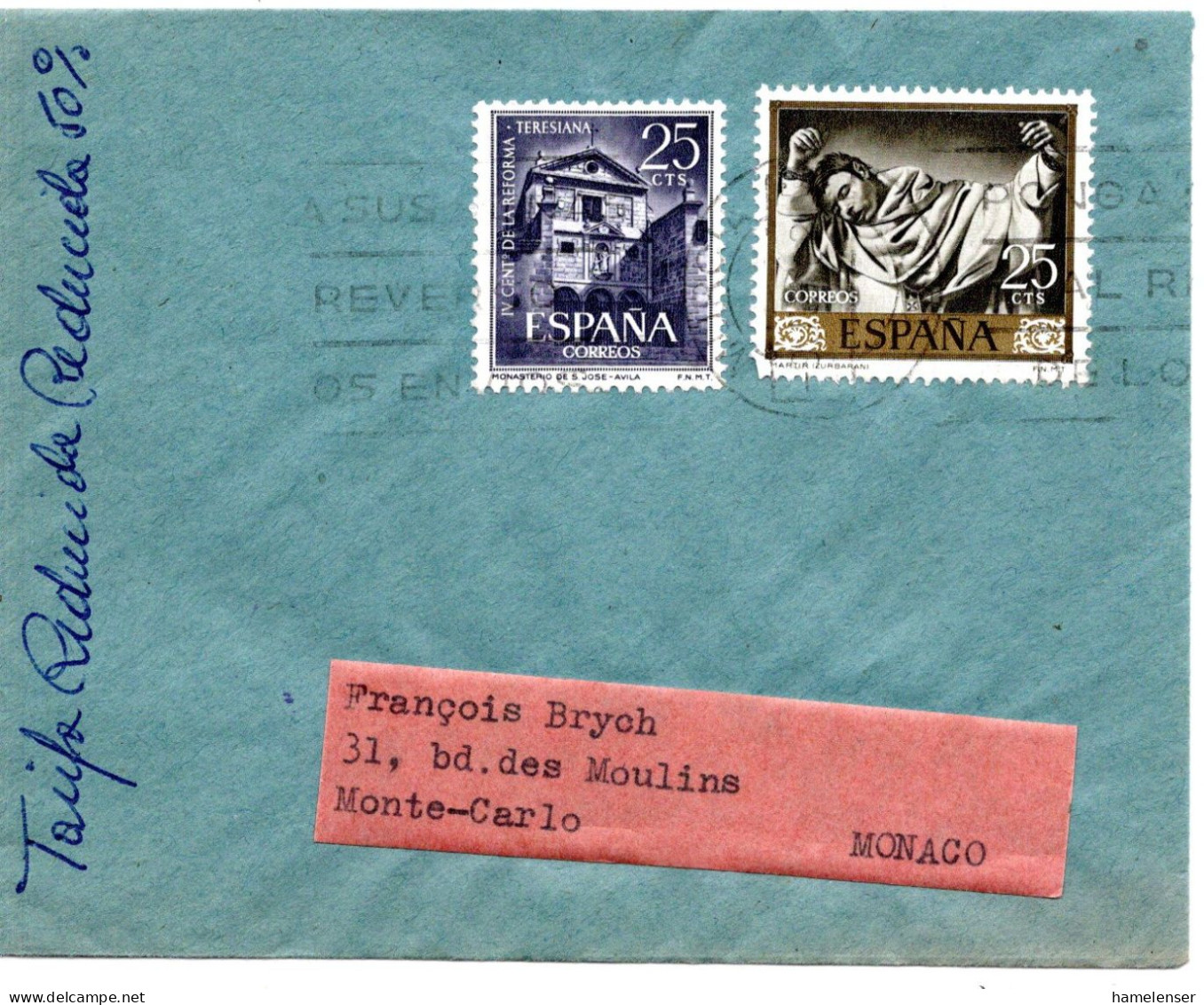 78979 - Spanien - 1961 - 25c Gemaelde A DrucksBf MURCIA - ... -> Monaco - Briefe U. Dokumente