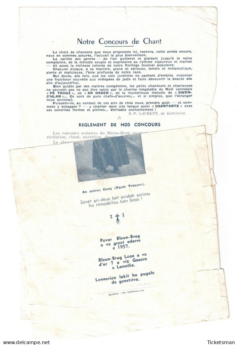 Bleun-Brug Concours Scolaire Bretagne 1952 Et 1957 - Noten & Partituren