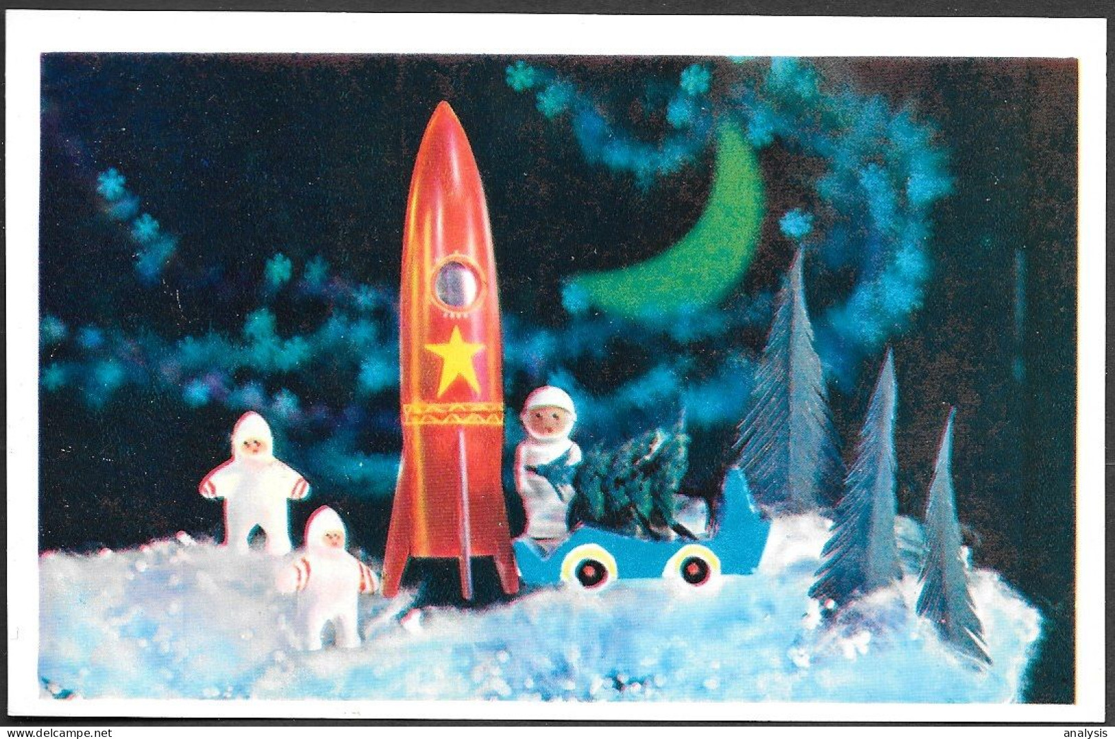 Soviet Space Propaganda Postcard 1975. Rocket Cosmonaut New Year Greetings - Russia & USSR