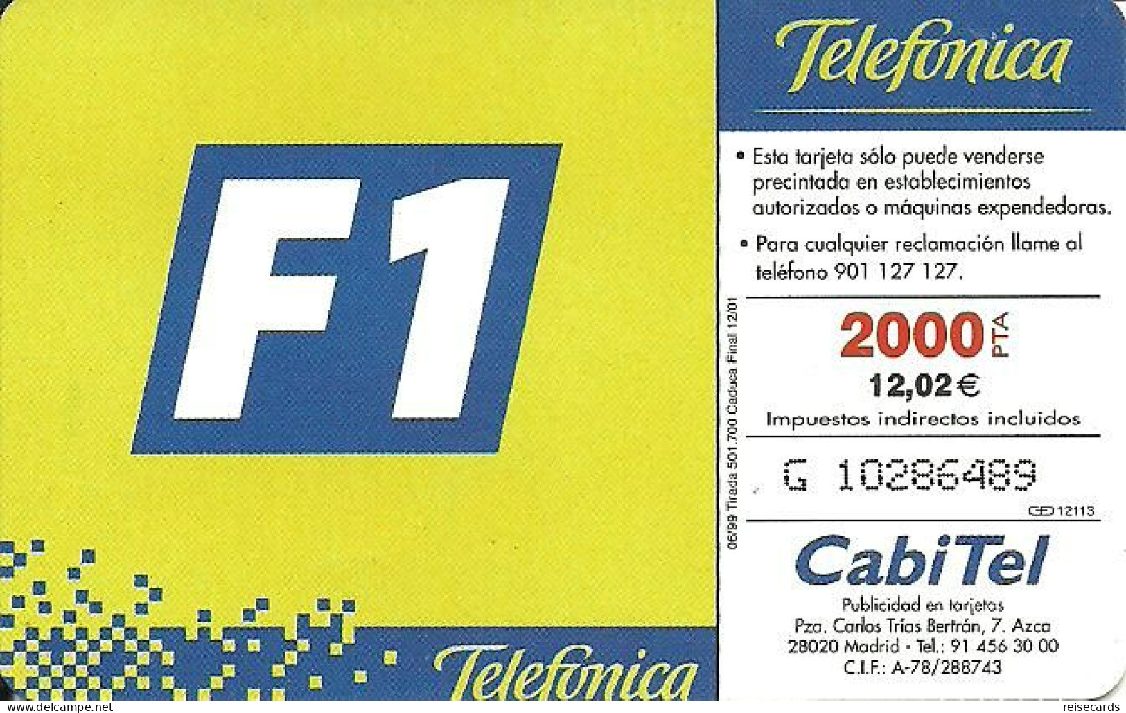 Spain: Telefonica - 1999 Formula 1 - Emisiones Privadas
