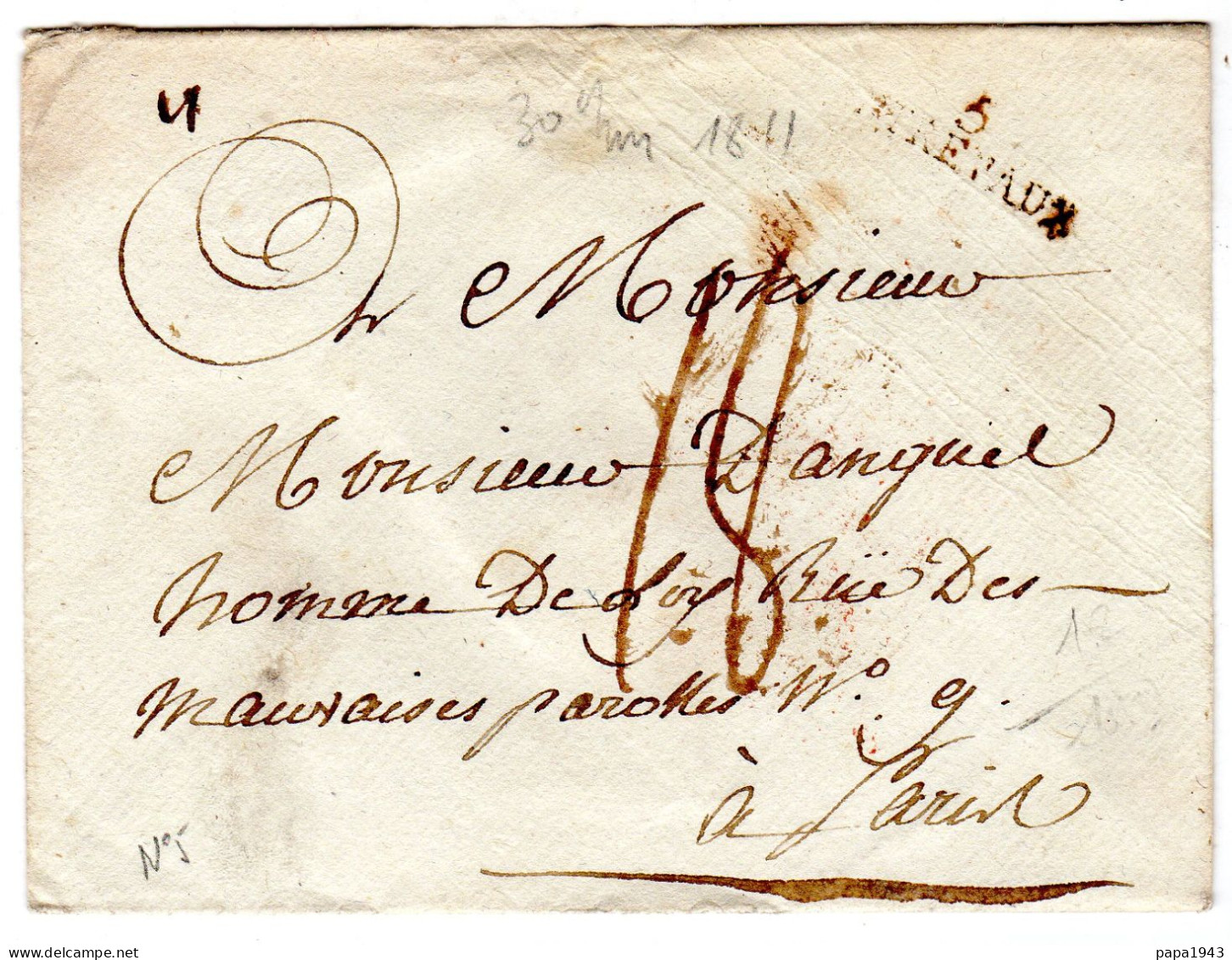 1811  Marque Lineaire  5 ENTREVAUX  Envoyée à PARIS Rue Des Mauvaises Paroles CAD Rouge Entrée à PARIS Au Dos - Otros & Sin Clasificación