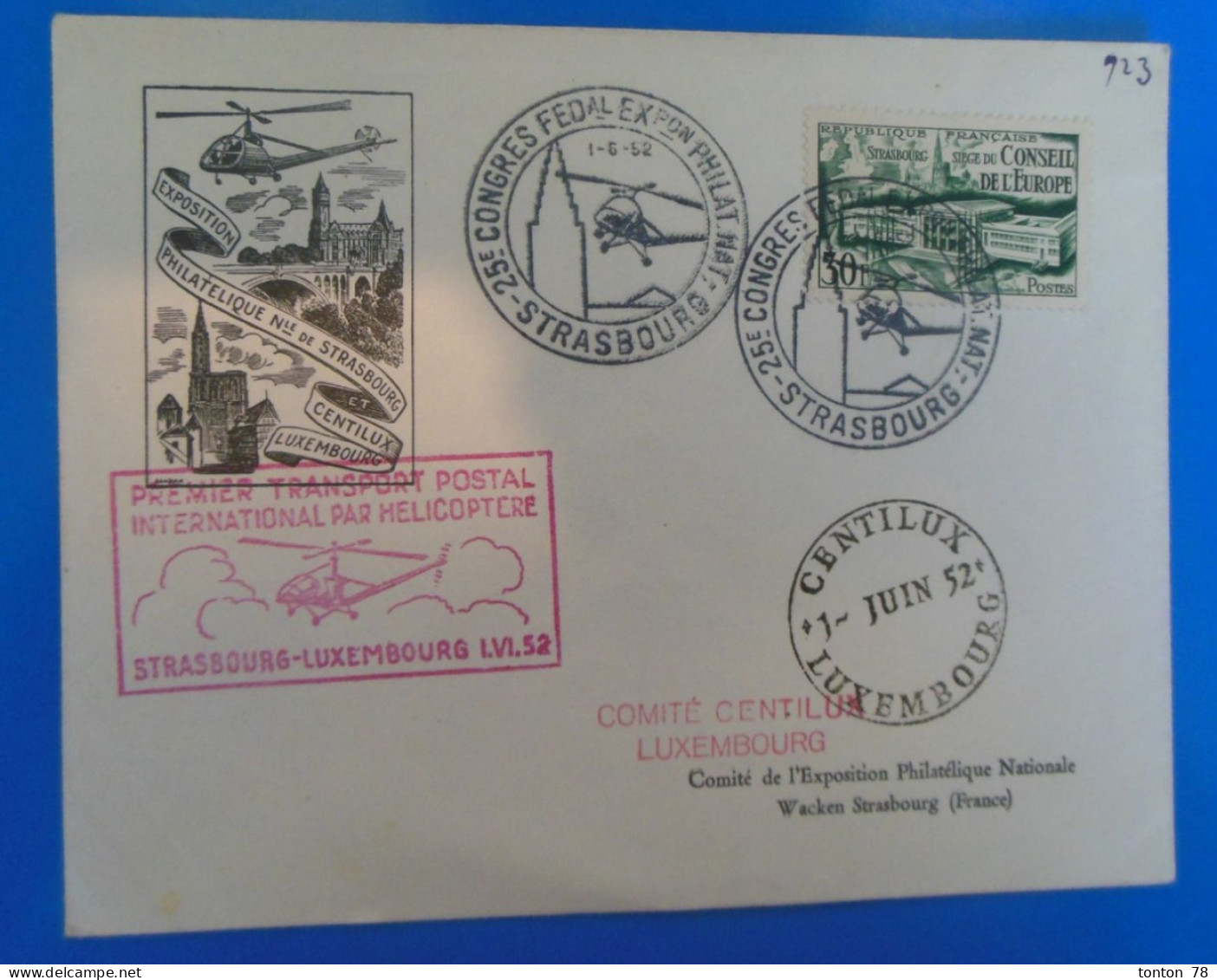 LETTRE 1er VOL  -  STRASBOURG-LUXEMBOURG 1952 - Covers & Documents