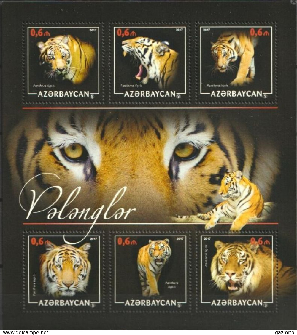 Azerbajan 2017, Animals, Tiger, 6val In Block - Big Cats (cats Of Prey)
