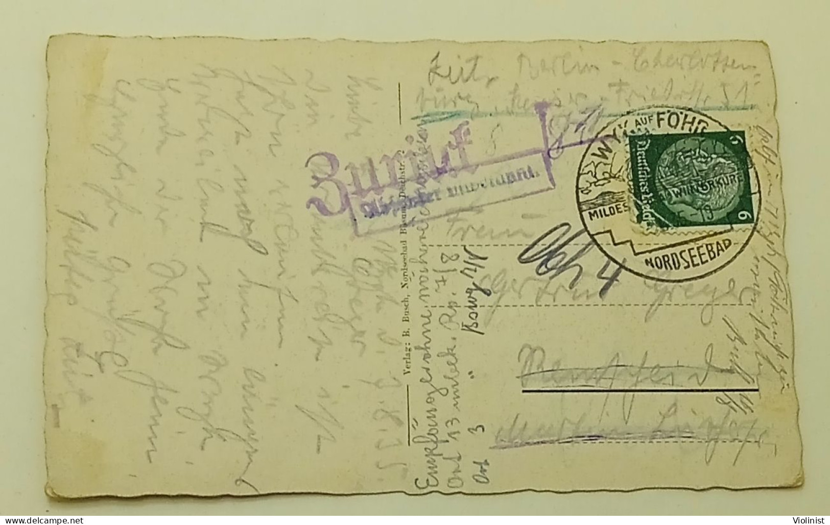 Germany-Nordseebad Büsum-Postmark Wyk auf Föhr 1935.