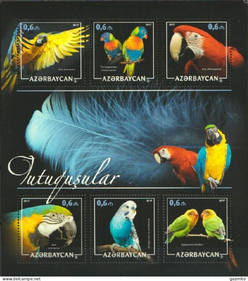 Azerbajan 2017, Animals, Parrots, 6val In Block - Parrots