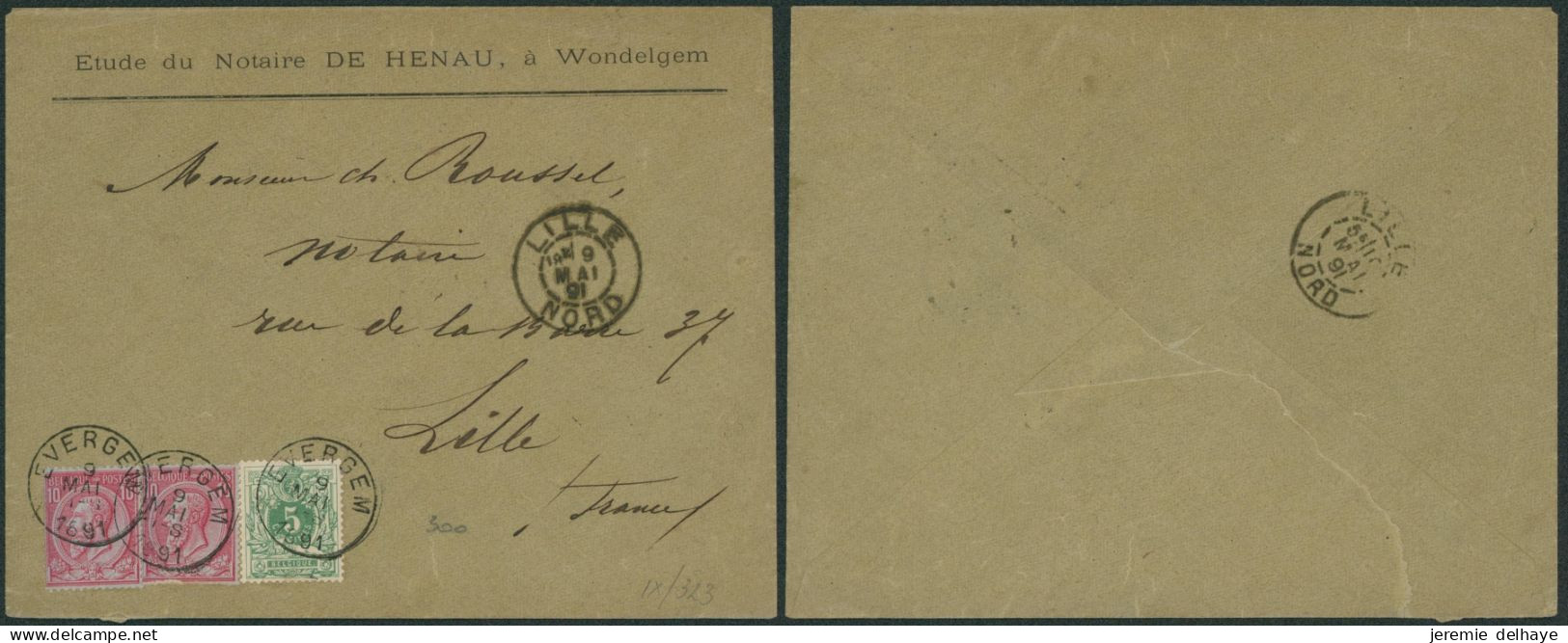 émission 1884 - N°45 Et 46 X2 Sur Lettre à En-tête (Wondelgem) Obl Simple Cercle "Evergem" (1891) > Lille - 1884-1891 Léopold II