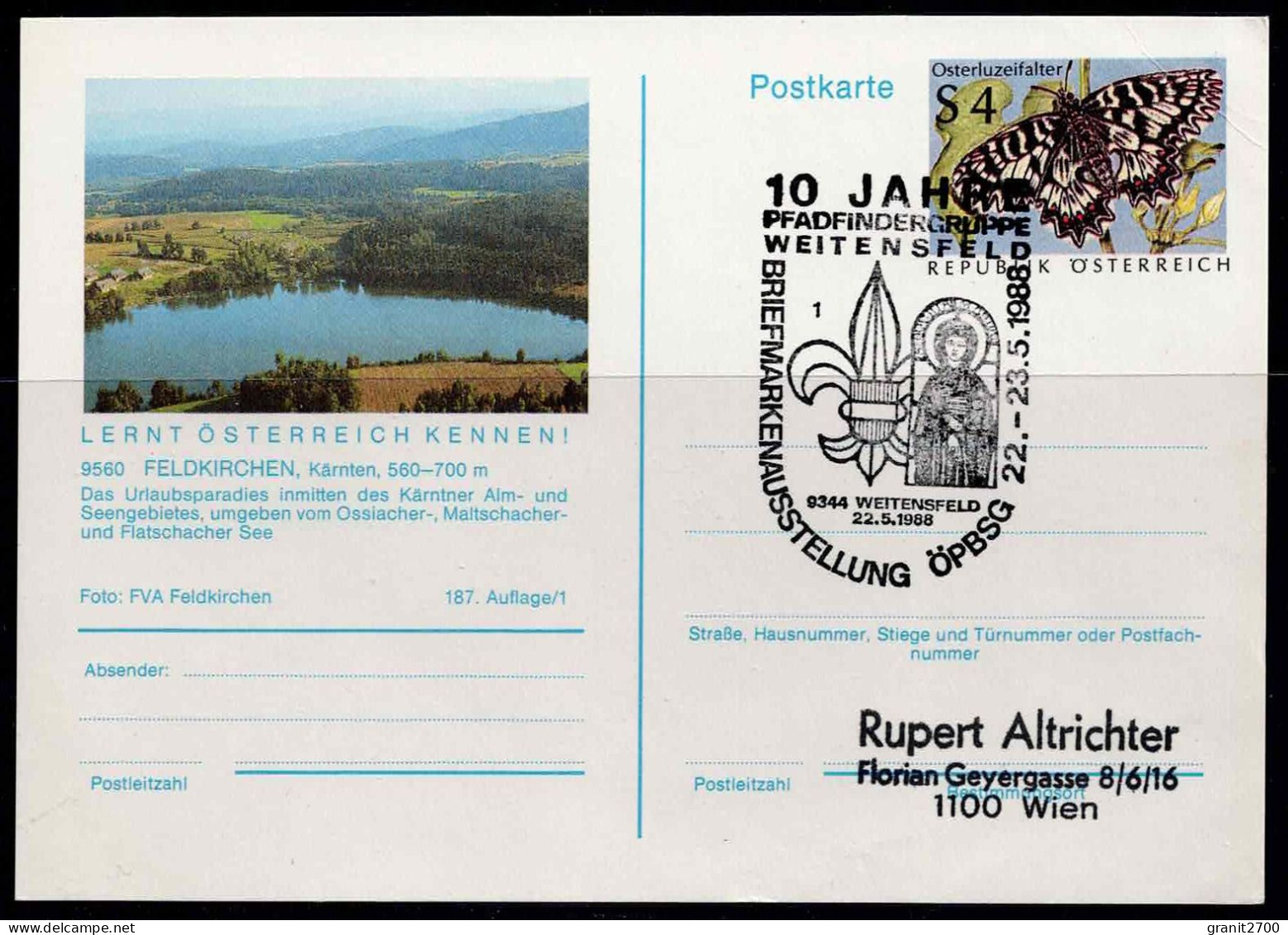 Postkarte Mit Pfadfinderstempel 10 Jahre Pfadfindergruppe Weitensfeld Vom  22.5. 1988 - Sonstige & Ohne Zuordnung