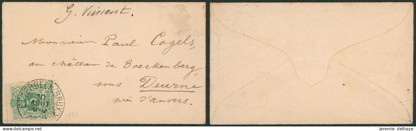 émission 1884 - N°45 Sur Lettre Obl Simple Cercle "Etterbeek (Brux.)" > Deurne - 1884-1891 Léopold II