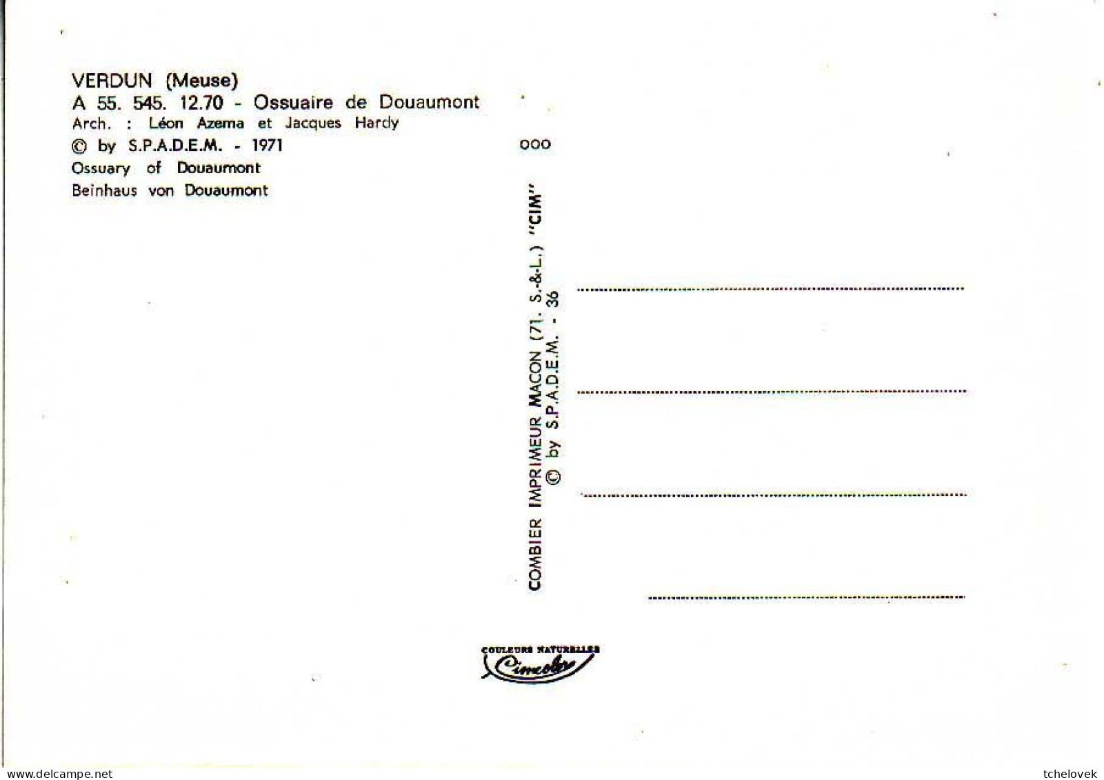 (55). Douaumont. Ossuaire 1935 & A 55.545.74 & A 55.545.12.70 & A 55.545.146 Fort & 114 & 56 & 9265W & (1) 1960