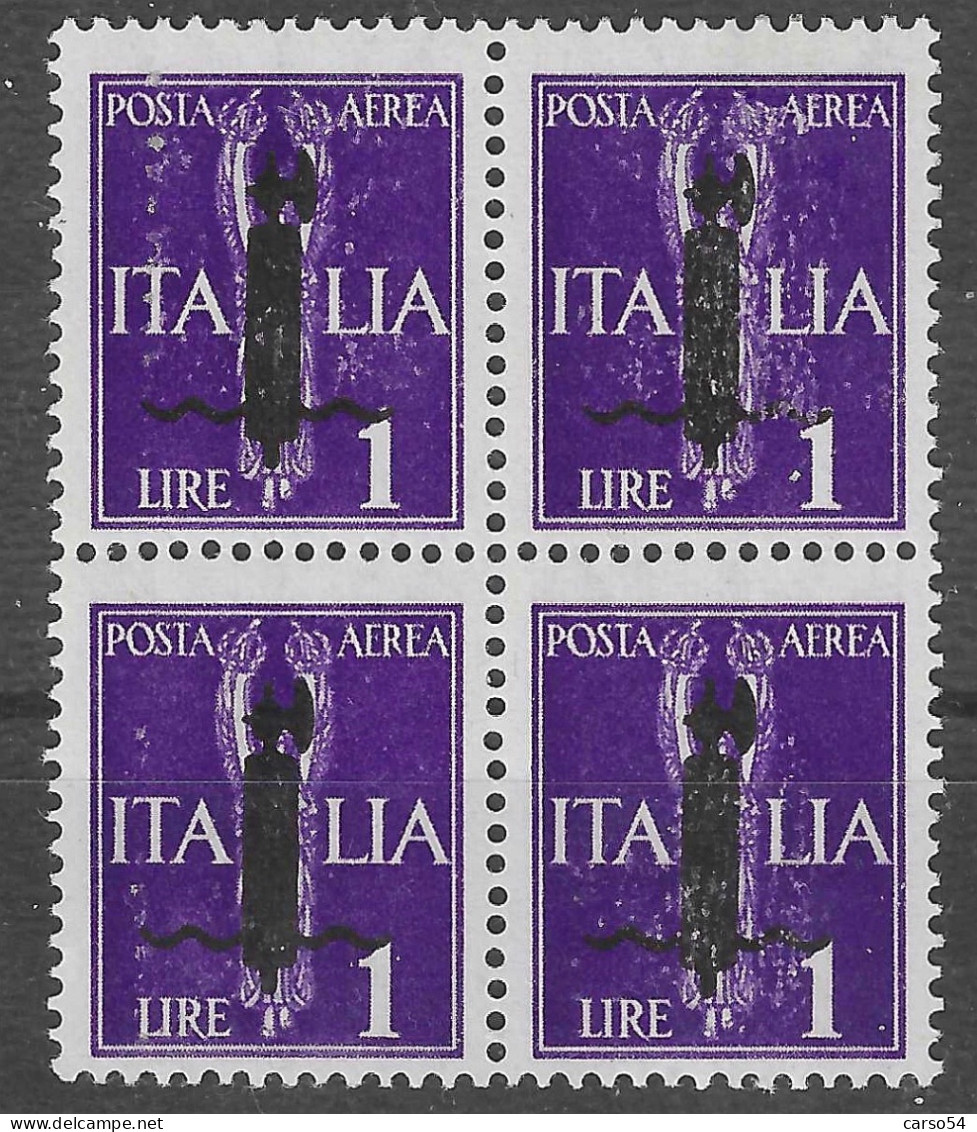 RSI - 1944 SAGGI POSTA AEREA QUARTINA 1 LIRA VIOLETTO CON SOVRASTAMPA FASCIO NERO (EURO 2.600) - Neufs