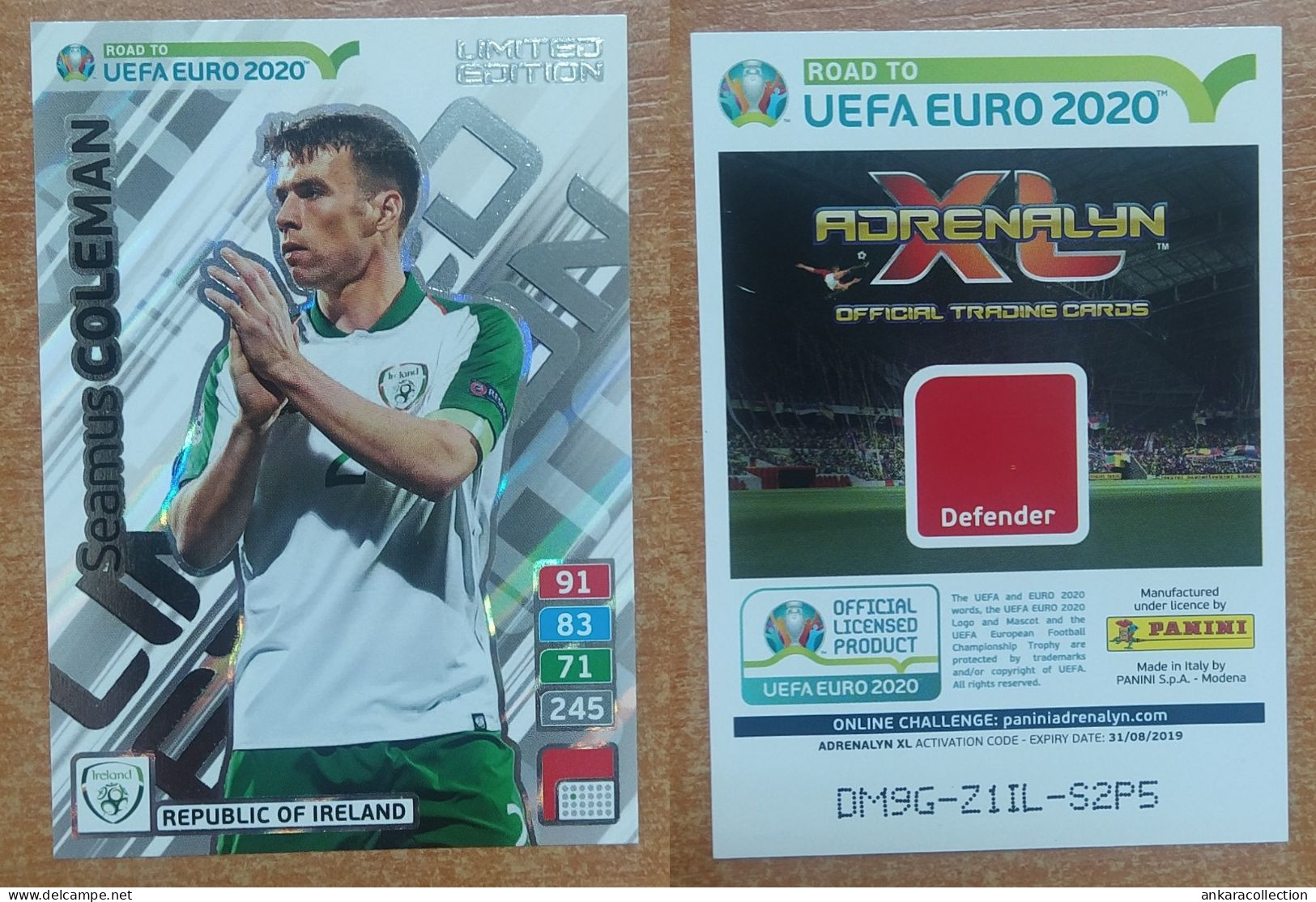 AC - SEAMUS COLEMAN  REPUCLIC OF IRELAND  UEFA EURO 2020  PANINI FIFA 365 2019 ADRENALYN TRADING CARD - Trading Cards