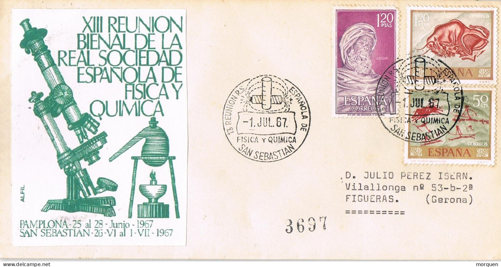 55149. Carta SAN SEBASTIAN (Guipuzcoa) 1967. Bienal Sociedad Española FISICA Y QUIMICA - Briefe U. Dokumente