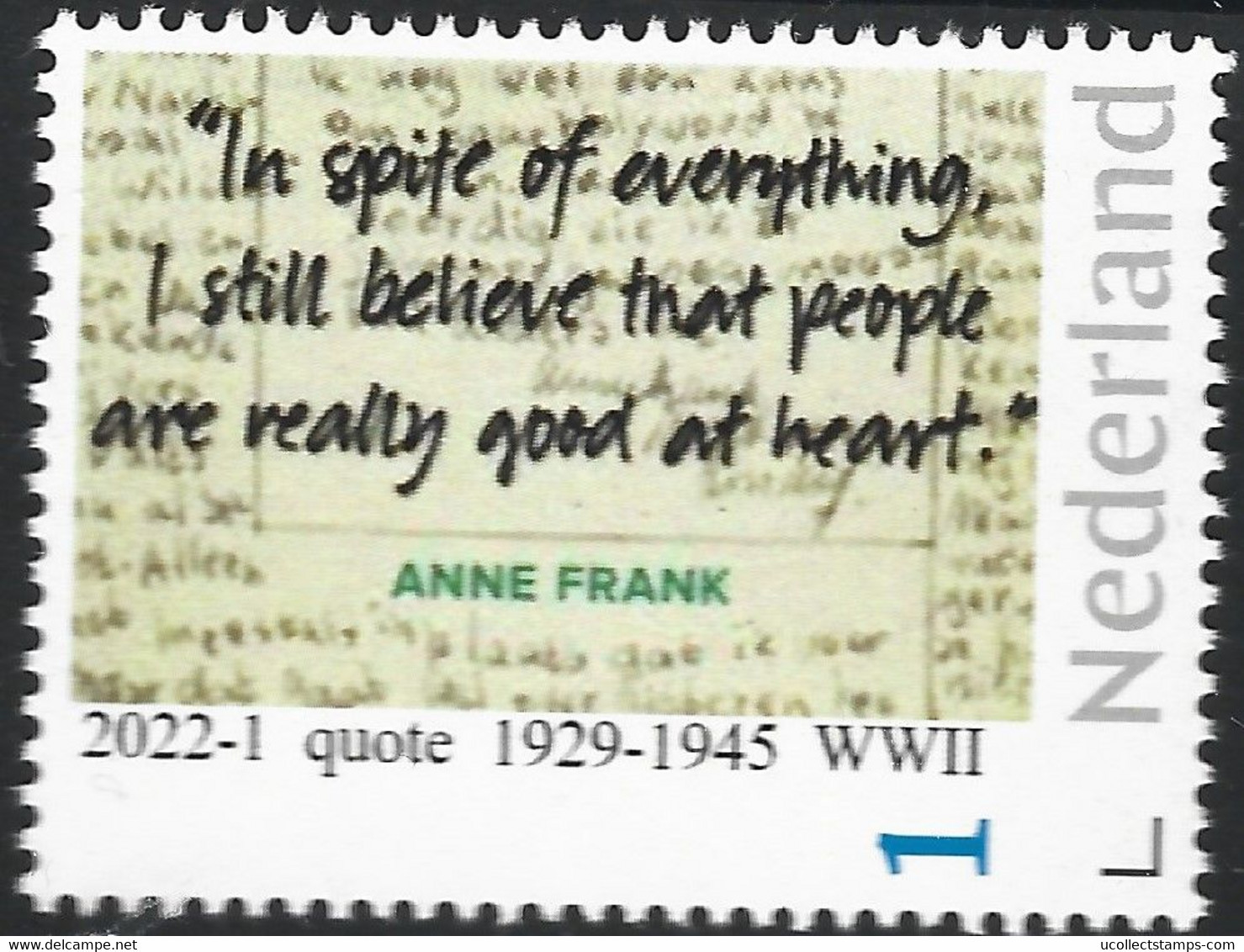 Nederland  2022-1  Anne Frank  1929-1945 WWII  Quote      Postfris/mnh/neuf - Neufs