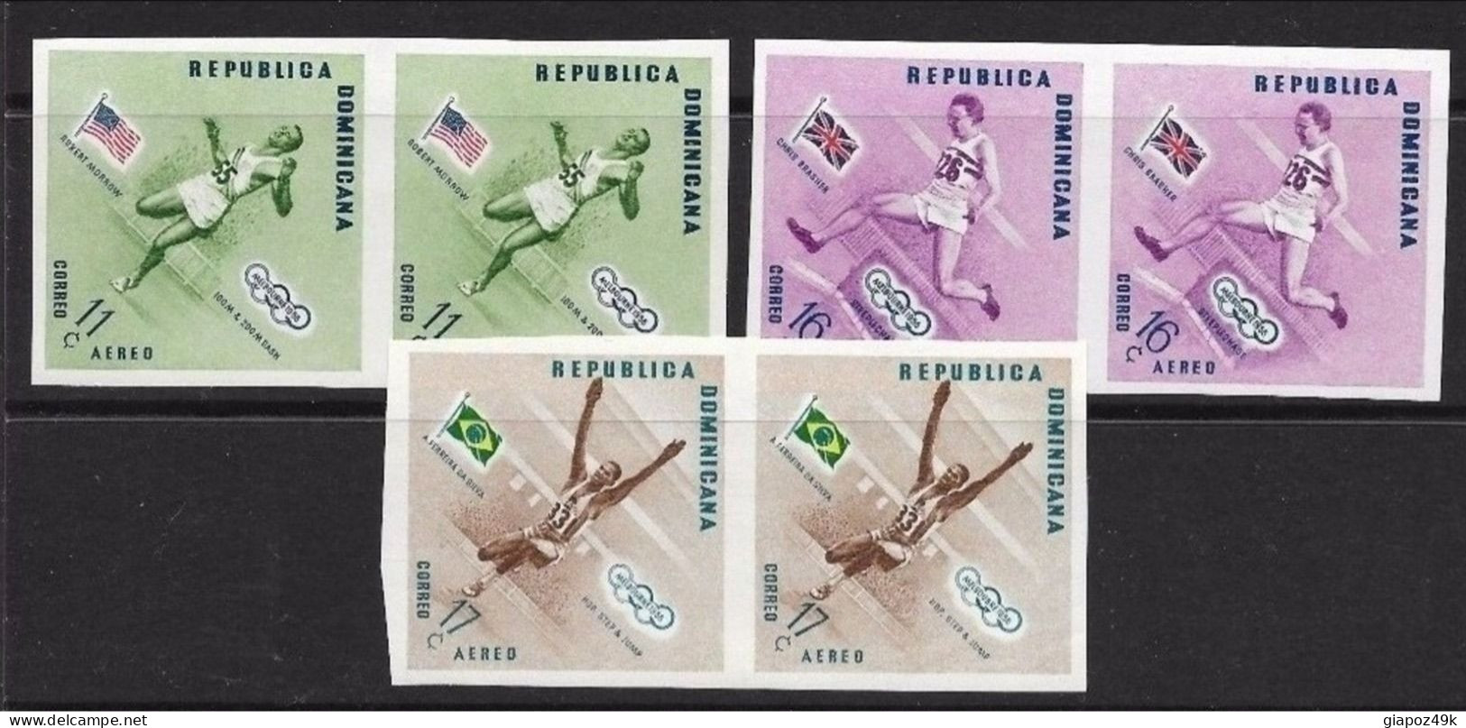 ● Republica DOMINICANA 1957 ֍ Olimpiadi Aereo ● N.° 108 / 110 ** ● Varietà : NON DENTELLATI ● Imperforated ️● L 1815 ● - Dominican Republic