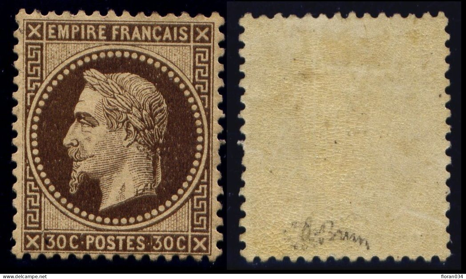 France N° 30b Brun-noir Neuf * Centrage PARFAIT- Signé A.Brun/Roumet - LUXE - 1863-1870 Napoléon III. Laure
