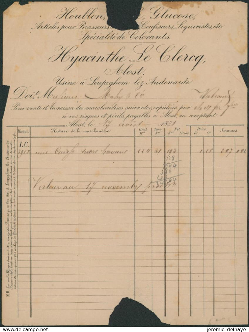 N°30 Sur LAC Obl Simple Cercle "Audenarde" (1881, Atelier Pour Brasseur, Alost) > Brasseur, Walcourt - 1869-1883 Leopold II