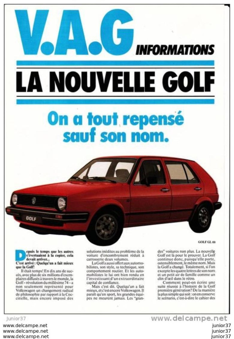 Dépliant Volkswagen Golf, - Reclame