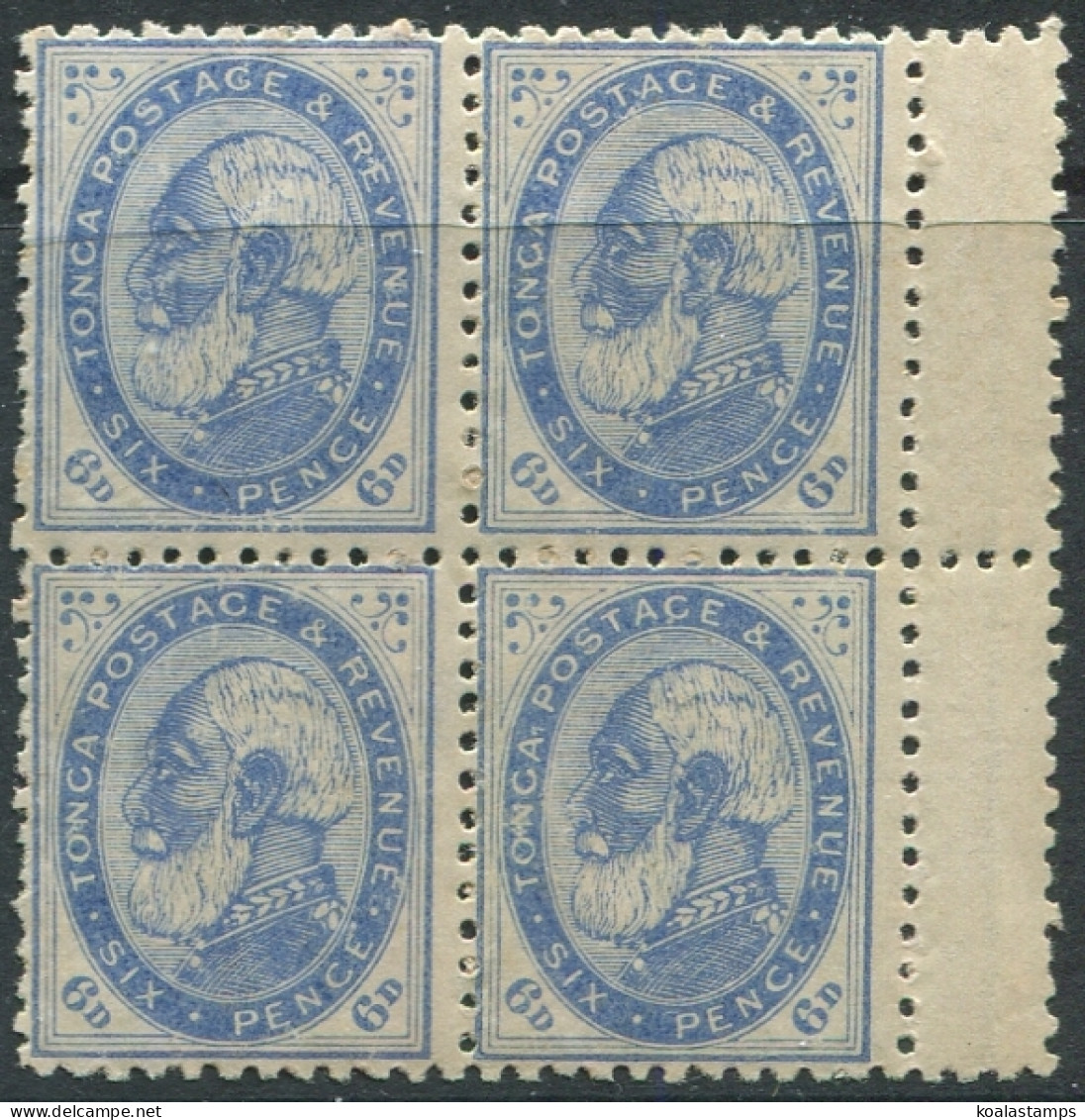 Tonga 1886 SG3a 6d Blue King George I P12½x11½ Block Of 4 MNH - Tonga (1970-...)