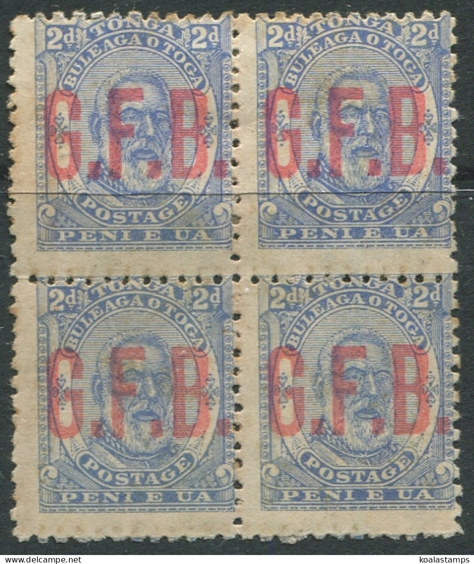 Tonga Official 1894 SGO2 2d Ultramarine G.F.B. Block Of 4 MLH - Tonga (1970-...)