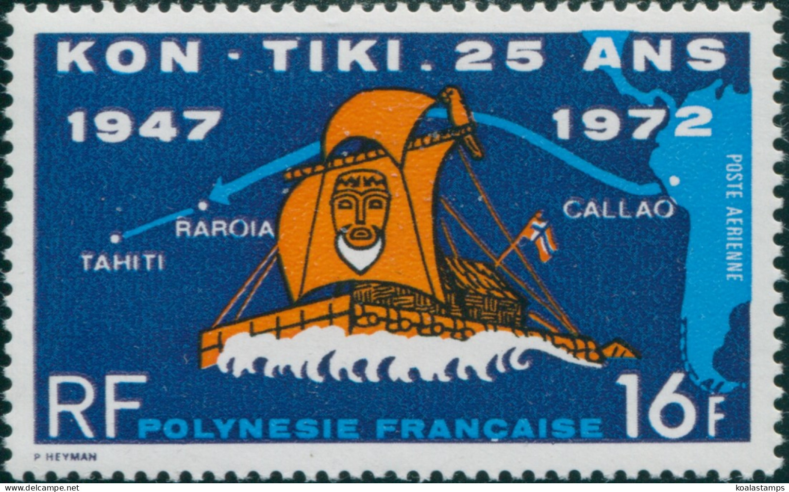 French Polynesia 1972 Sc#C87,SG158 16f Kon Tiki Expedition MNH - Autres & Non Classés