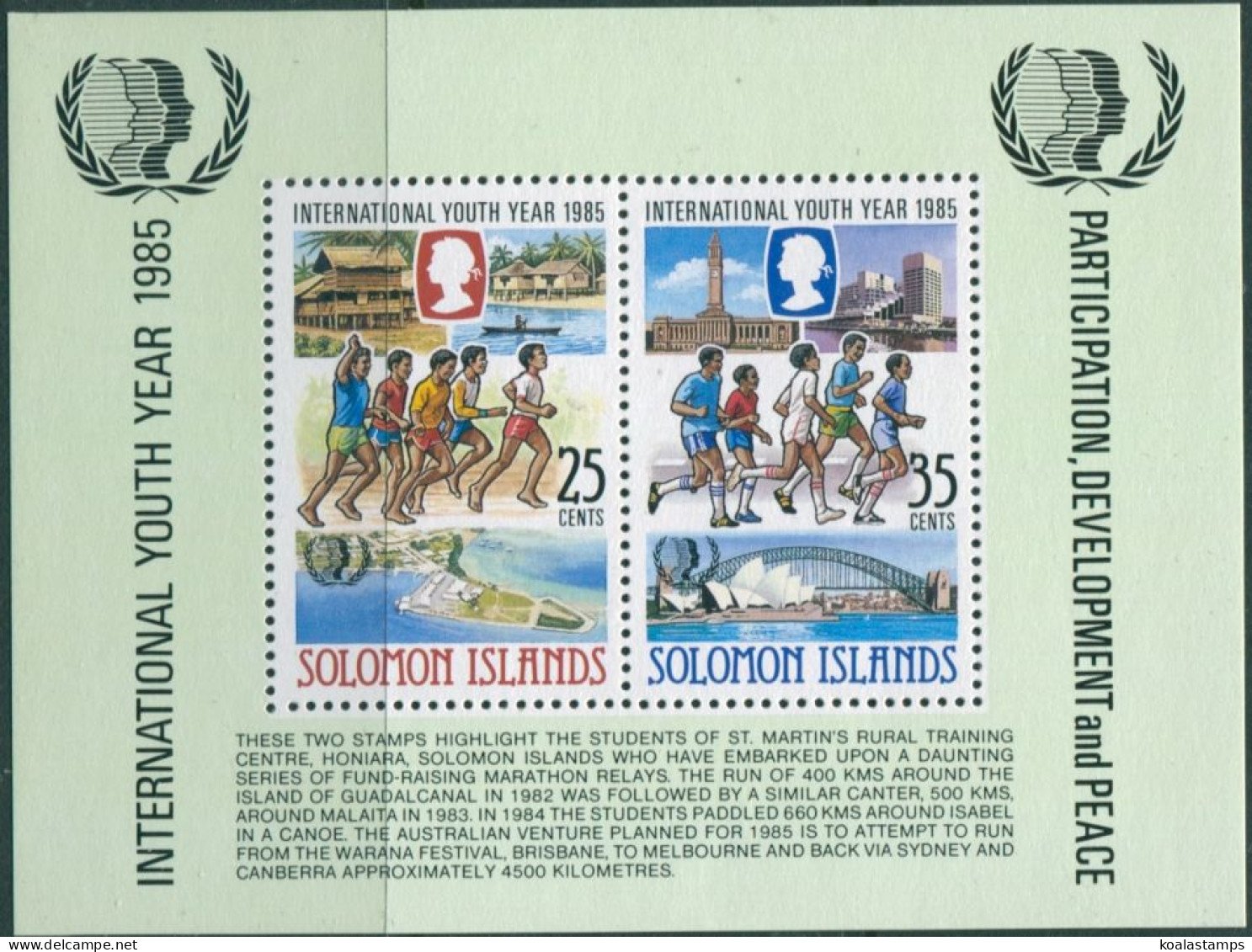 Solomon Islands 1985 SG555 Youth Year MS MNH - Isole Salomone (1978-...)