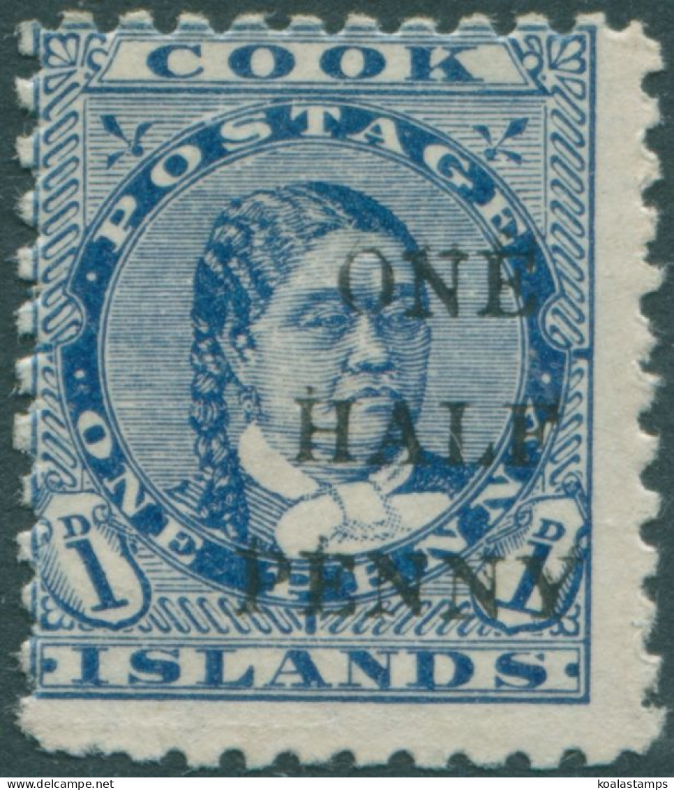 Cook Islands 1899 SG21 ½d On 1d Blue Queen Makea Takau MLH - Cook Islands