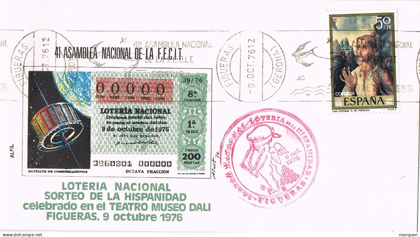 55151. Carta FIGUERAS (Gerona) 1976. Rodillo Asamblea FECIT.  Loterias. DALI - Covers & Documents