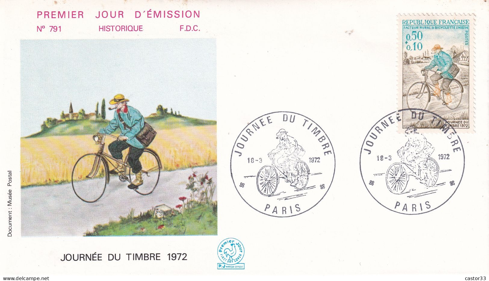 Journée Du Timbre 1972, Facteur Rural à Bicyclette - Autres & Non Classés